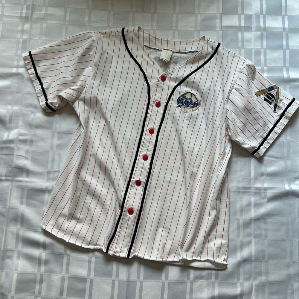 Disney Mickey & Co. Vintage White and Red Striped Pop Art Baseball Jersey